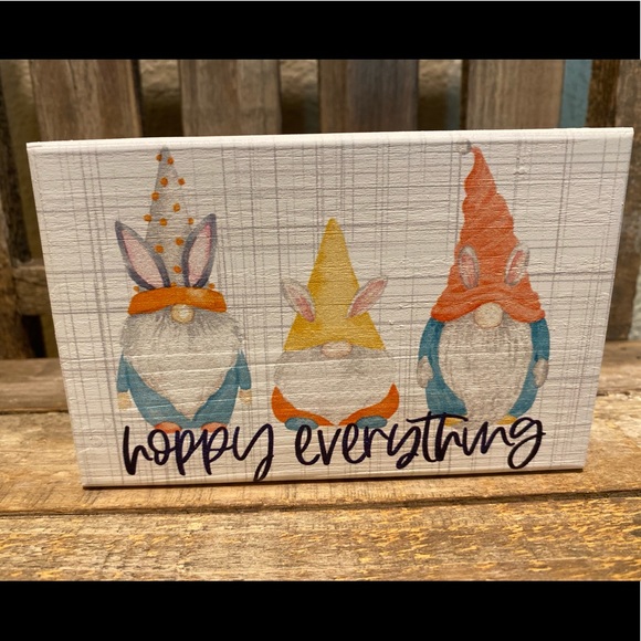 Easter Gnome Decor For Tier Trays, Small Easter Gnome Wood Sign Hoppy Easter - Picture 4 of 10